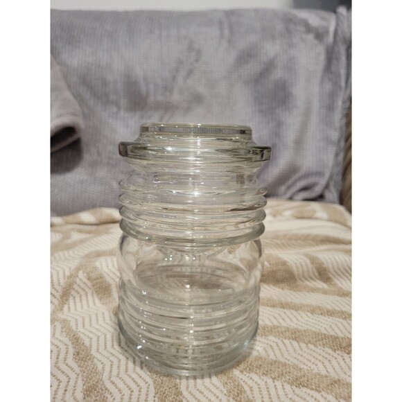 Vintage Glass Jelly Jar Shaped Clear Ribbed Outdoor Porch Globe with Lid - Picture 1 of 6